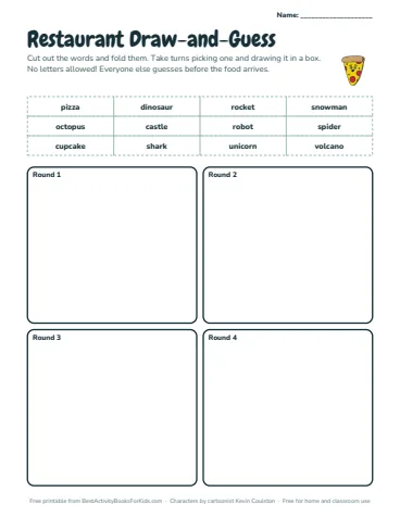 Preview of the Restaurant draw-and-guess printable