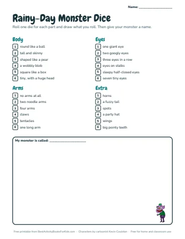 Preview of the Rainy-day monster dice printable