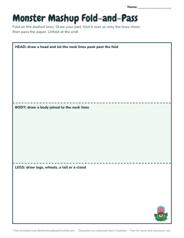 Preview of the Monster mashup fold-and-pass printable