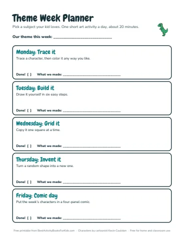 Preview of the Theme week planner printable